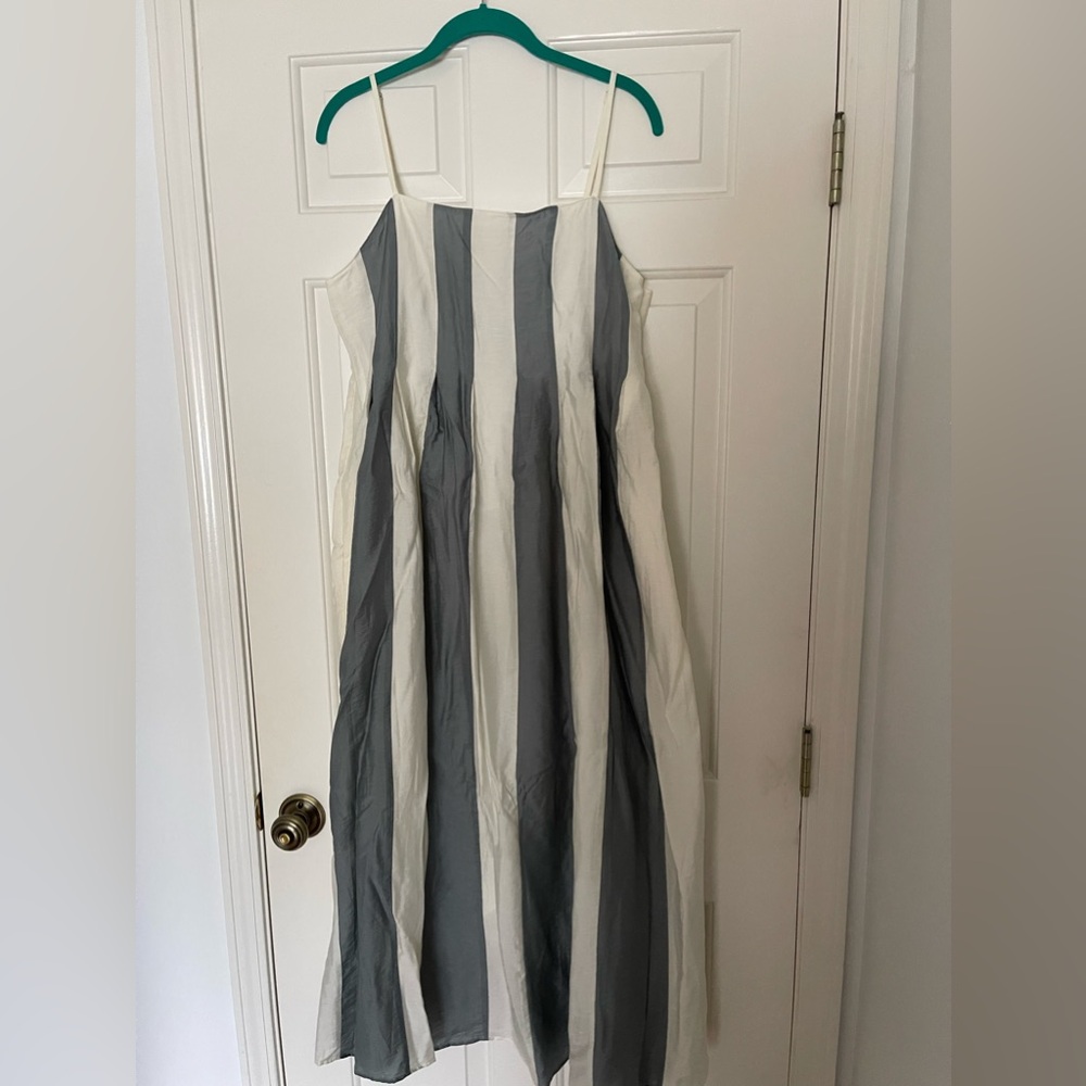 Madewell Pleated Midi Dress stripes 8